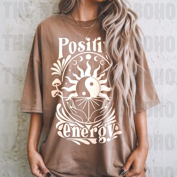 Positive Energy Tee, Retro Style  T-Shirt, Hippie,  Yin Yang Tee Vintage Inspired  Cotton T-shirt, Comfort Colors T-shirt, Oversized Tee