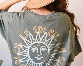 Camiseta Sun, Camiseta Sun, Camisa Boho, Boho, Celestial, Camiseta de algodão inspirada no vintage, Camiseta unissex, Camiseta com cores confortáveis, Camiseta grande