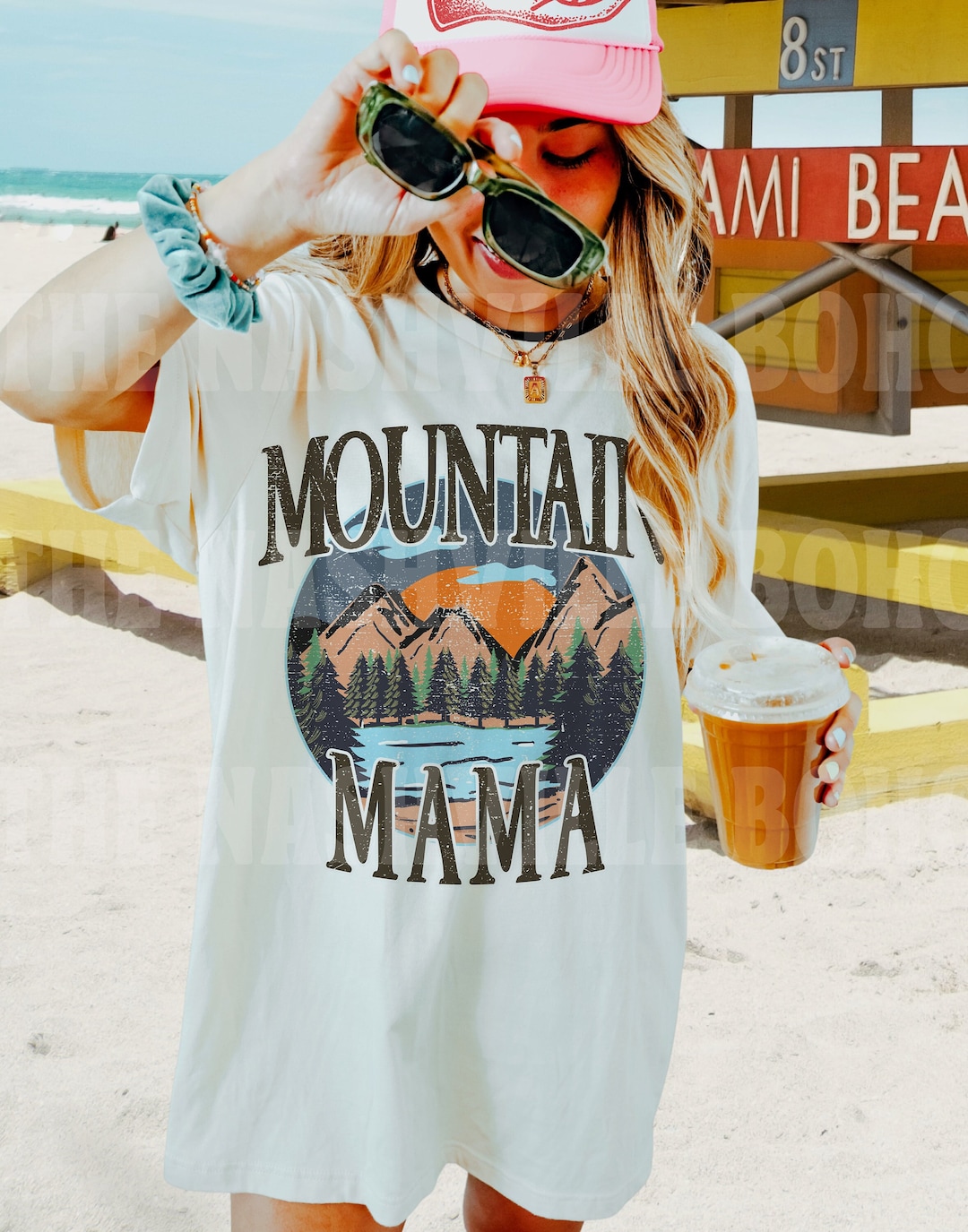 Teal Oversized Mountain Mama Graphic T-Shirt main image 1