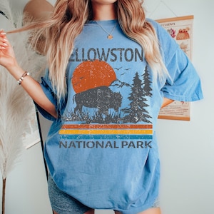 T-shirt Vintage Yellowstone National Park Avec Bison - Cadeau Pour Amateurs De Nature Et Randonnée