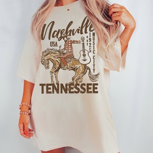 Sweat-shirt Unisexe Motif Guitare Tennessee Skyline - Cadeau Musical Nashville, Col Rond