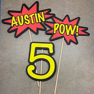 Personalized Superhero Centerpiece Sticks 3 pcs