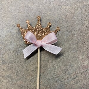 Gold Glitter Crown Ribbon Cupcake Topper 12pcs