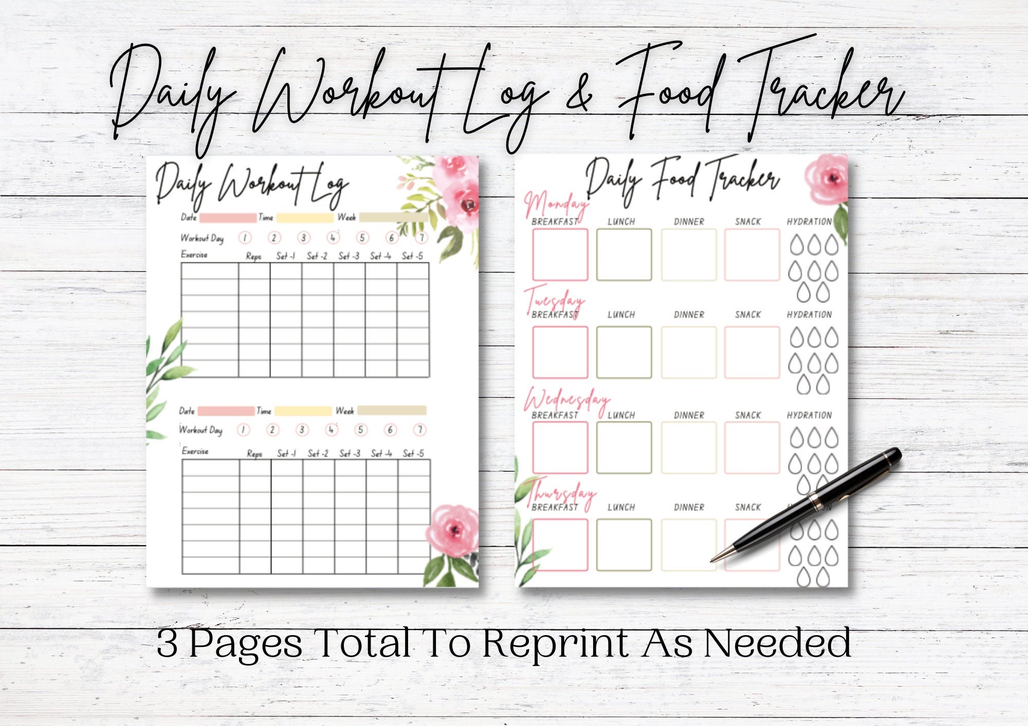 Daily Food Diary Printable Daily Workout Log Printable Daily Food 