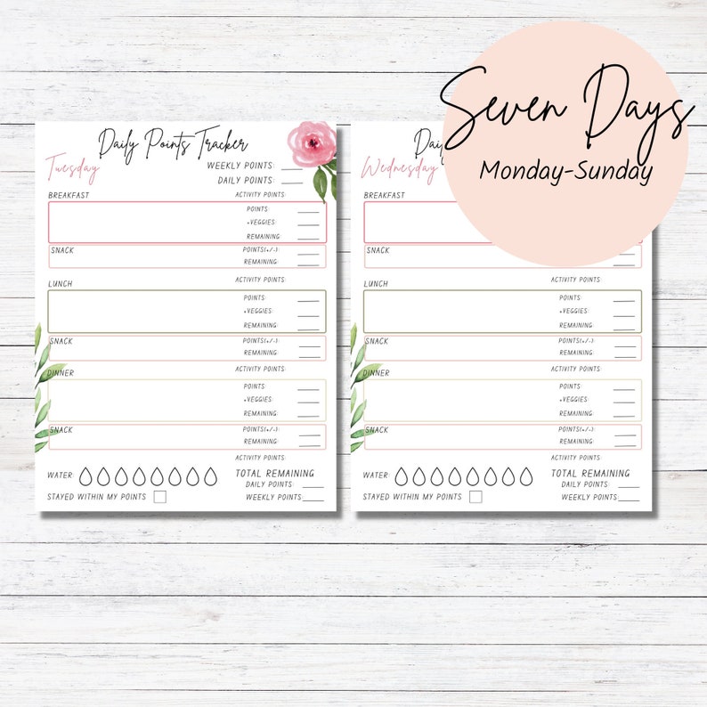 Weight Watchers Daily Points Tracking Printable, Point Tracker Planner ...