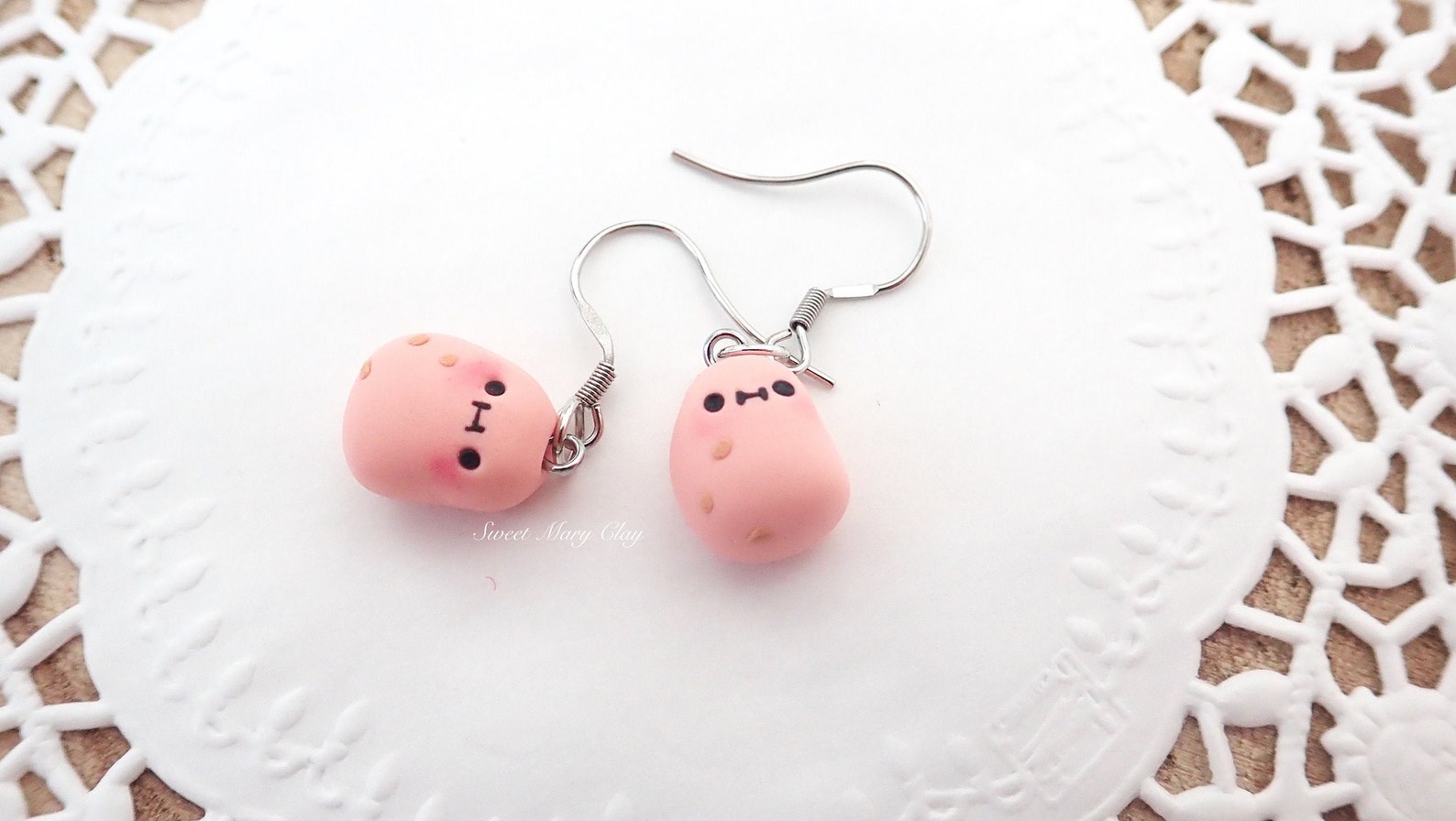 Potato kawaii earrings polymer clay pink potato fimo kawaii Etsy