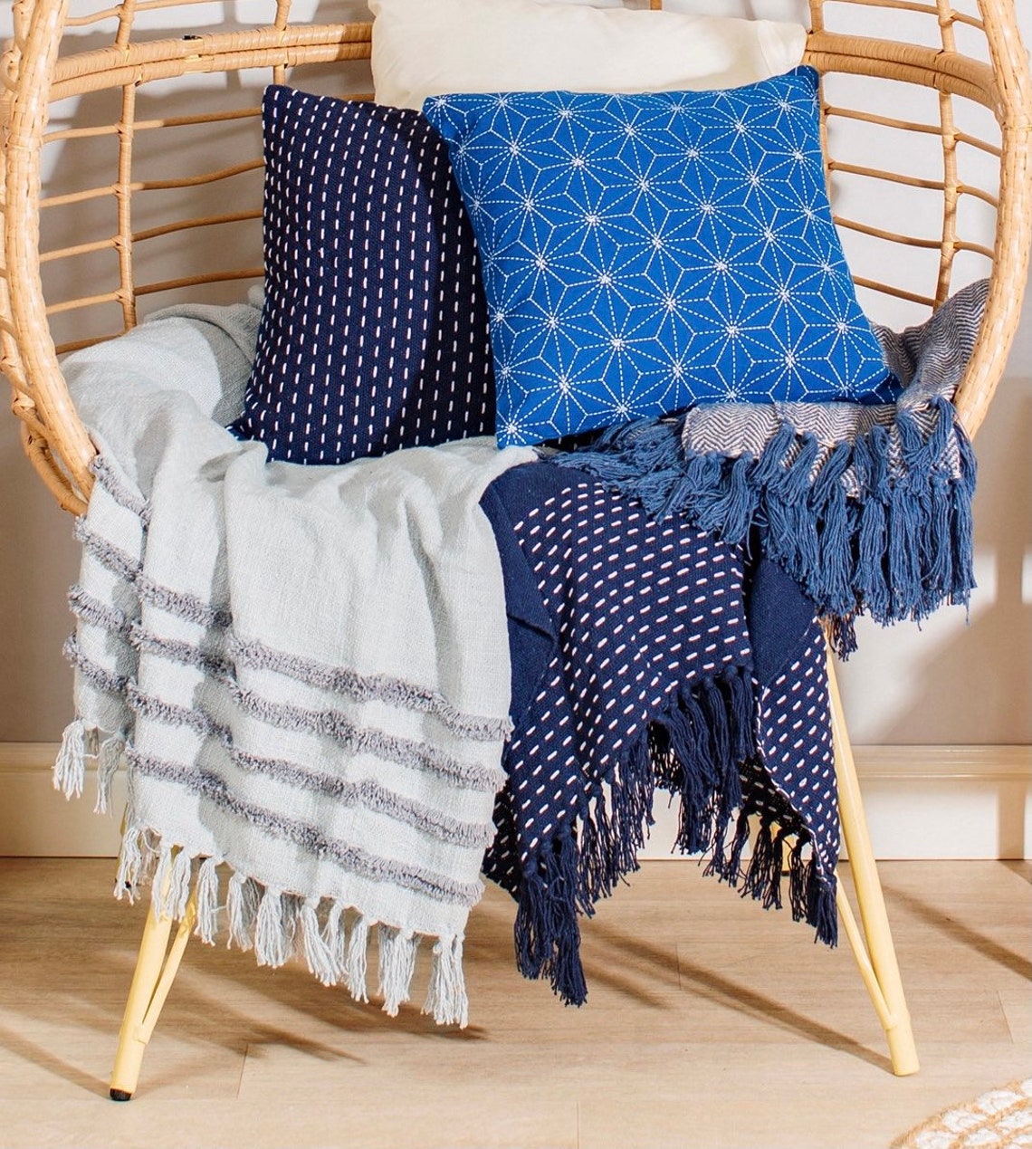 Large Grey Throw Sofa Blanket Cotton Raised Tufted Etsy