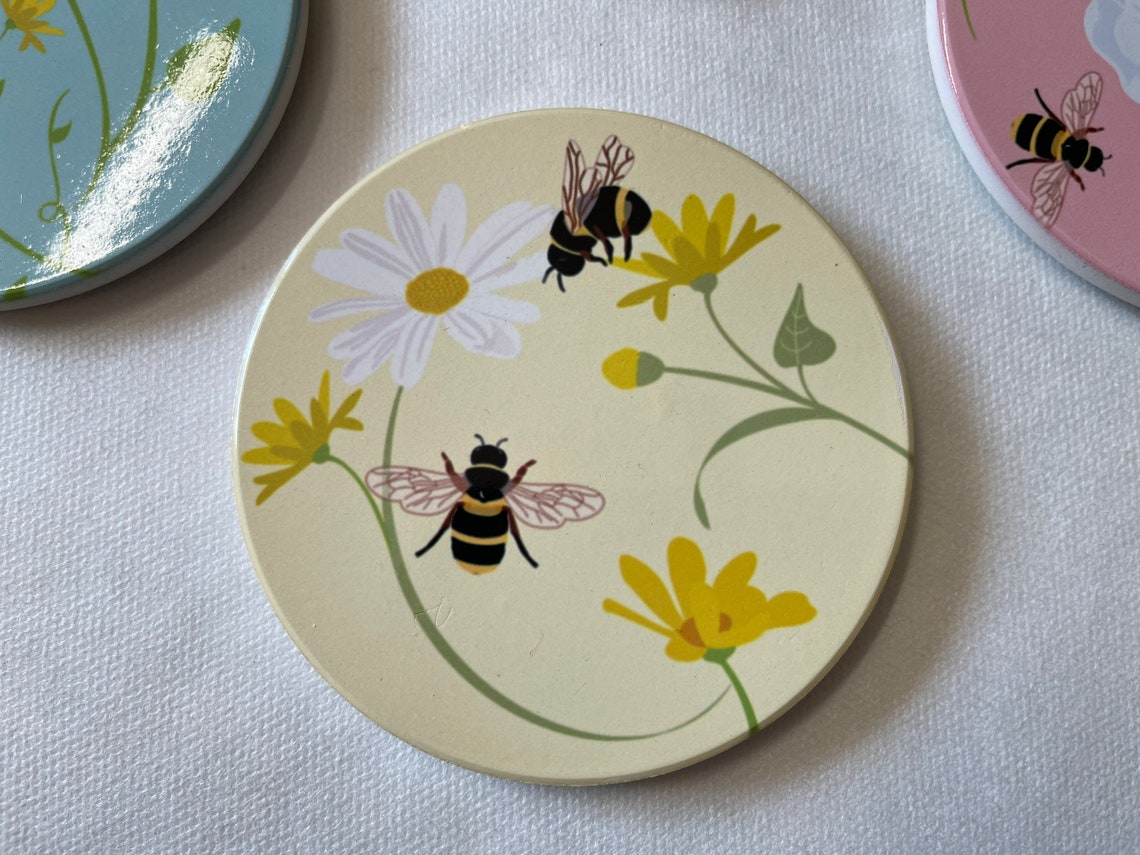 Bumble Bee Ceramic Pastel Coasters Set of 4 Perfect Gift Etsy