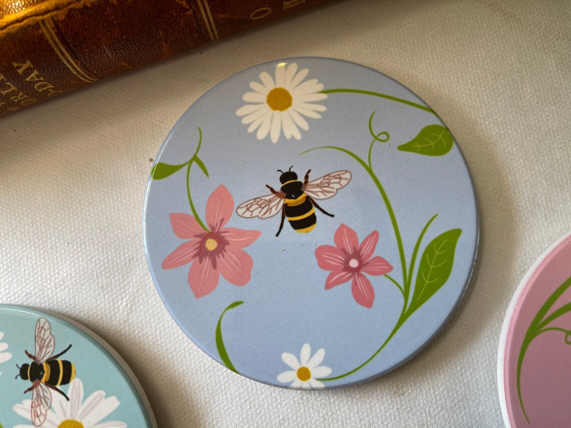 Bumble Bee Ceramic Pastel Coasters Set of 4 Perfect Gift Etsy