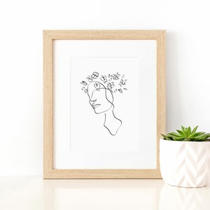 Girl Abstract Single Line Art Butterflies Flowers Digital Print
