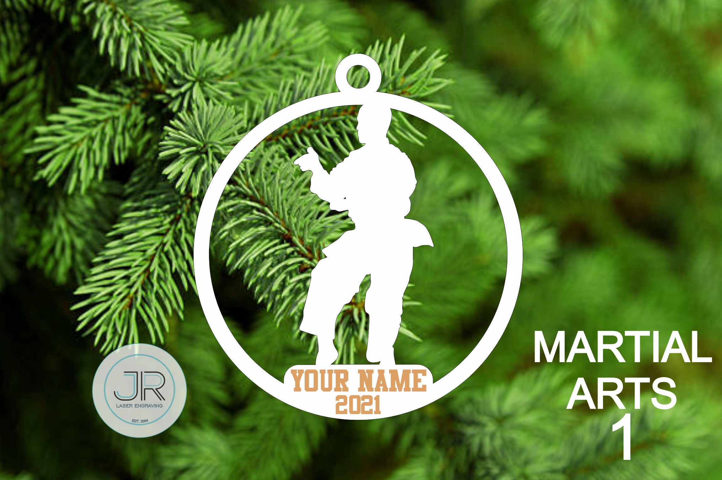 Martial Arts Karate Taekwondo Ornament Personalized with Name and Year