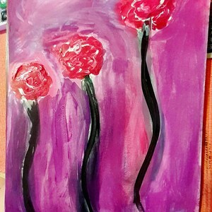 Handmade painting, red flower wall art, abstract acrylic painting,modern watercolor painting, unique painting,wall art paper floral painting