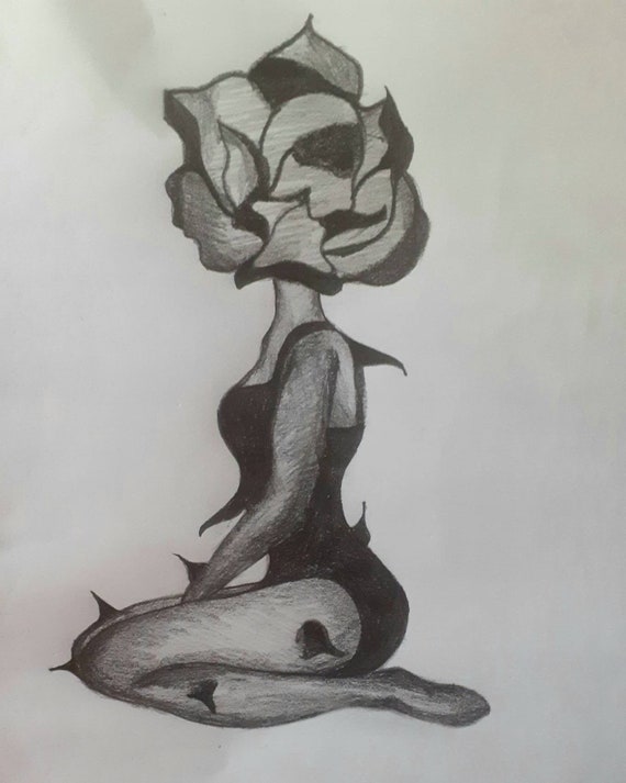 Beauty, Floral, Flower, Woman, Depression, Rose, Unique Drawing, Original  Drawing, Handmade Drawing,black and White, Spike, Illustration - Etsy