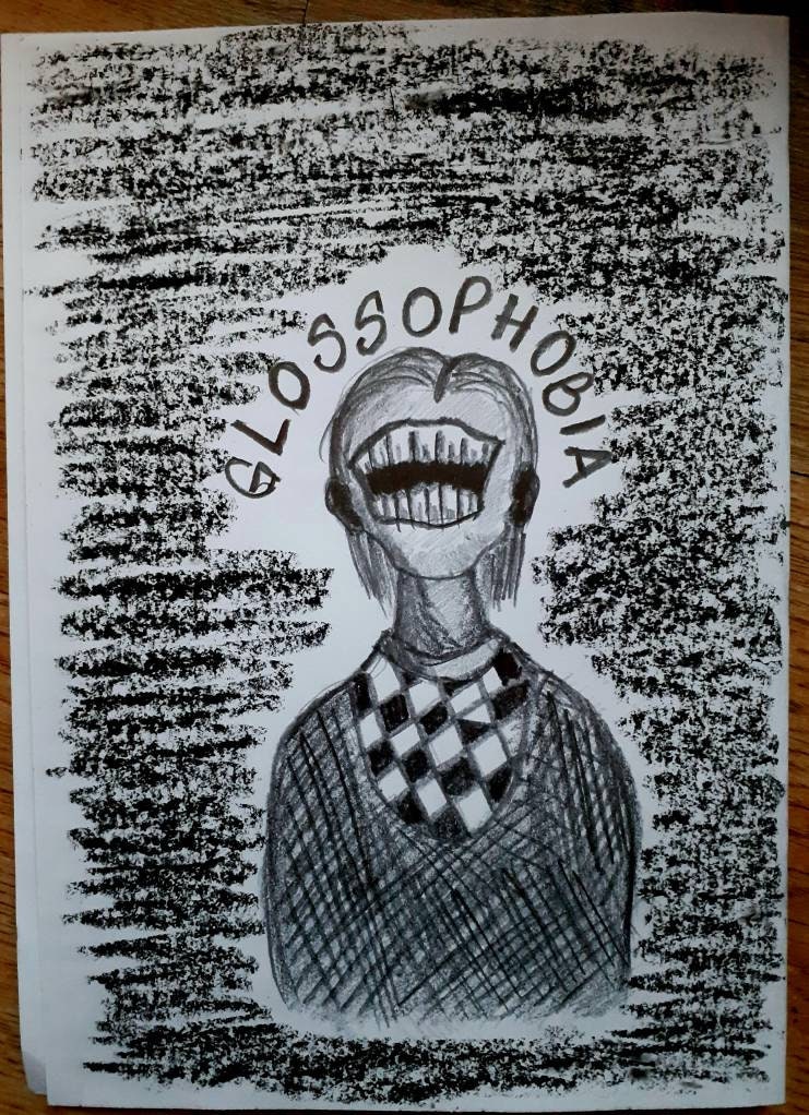 Glossophobia, anxiety, mental illness, mental health matters, public speaking, handmade drawing, phobia, depression, pain, grief, feelings