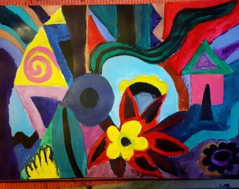 Original abstract painting, abstract painting, geometric abstract painting, modern minimalist abstract painting, acrylic and watercolor