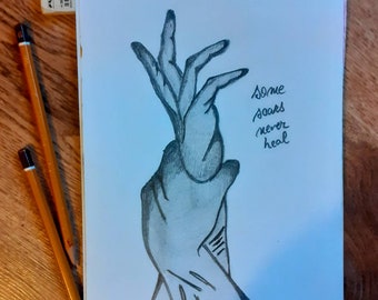 Handmade drawing, depression drawing, inspirational quote, mixed feelings, mental health, pencil drawing, original, grief, illustration