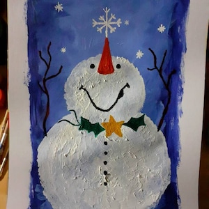 Snow man, winter, snow, acrylic painting, large painting, unique, handmade painting, winter holliday, christmas painting, christmas, acrylic