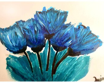 Azul, flores, pintura floral, pintura moderna, acrílico, pintura acrílica, flores azules, pintura abstracta, pintura hecha a mano, único