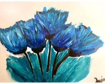 Blue, flowers, floral painting, modern painting, acrylic, acrylic painting, blue flowers, abstract painting, handmade painting, unique