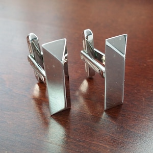 Vintage Cufflinks, 1950&#39;s Suit Accessories, Mid Century Men&#39;s Jewelry, Reflective Brutalist Cuff Links, Minimalist Formal Groom Gift for Him