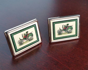 Vintage Car Cufflinks, Victorian Motor Carriage, Electric Carriage, Chunky Classic Car Suit Accessories, Gift for Car Collector, Historian