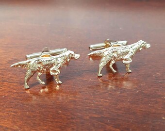 Vintage Cufflinks, Hickok Dog Cufflinks, Golden Retriever Cuff Links for Hunters, Pointer, Dog Owner, Dog Jewelry, Gold Tone, Dog Silhouette