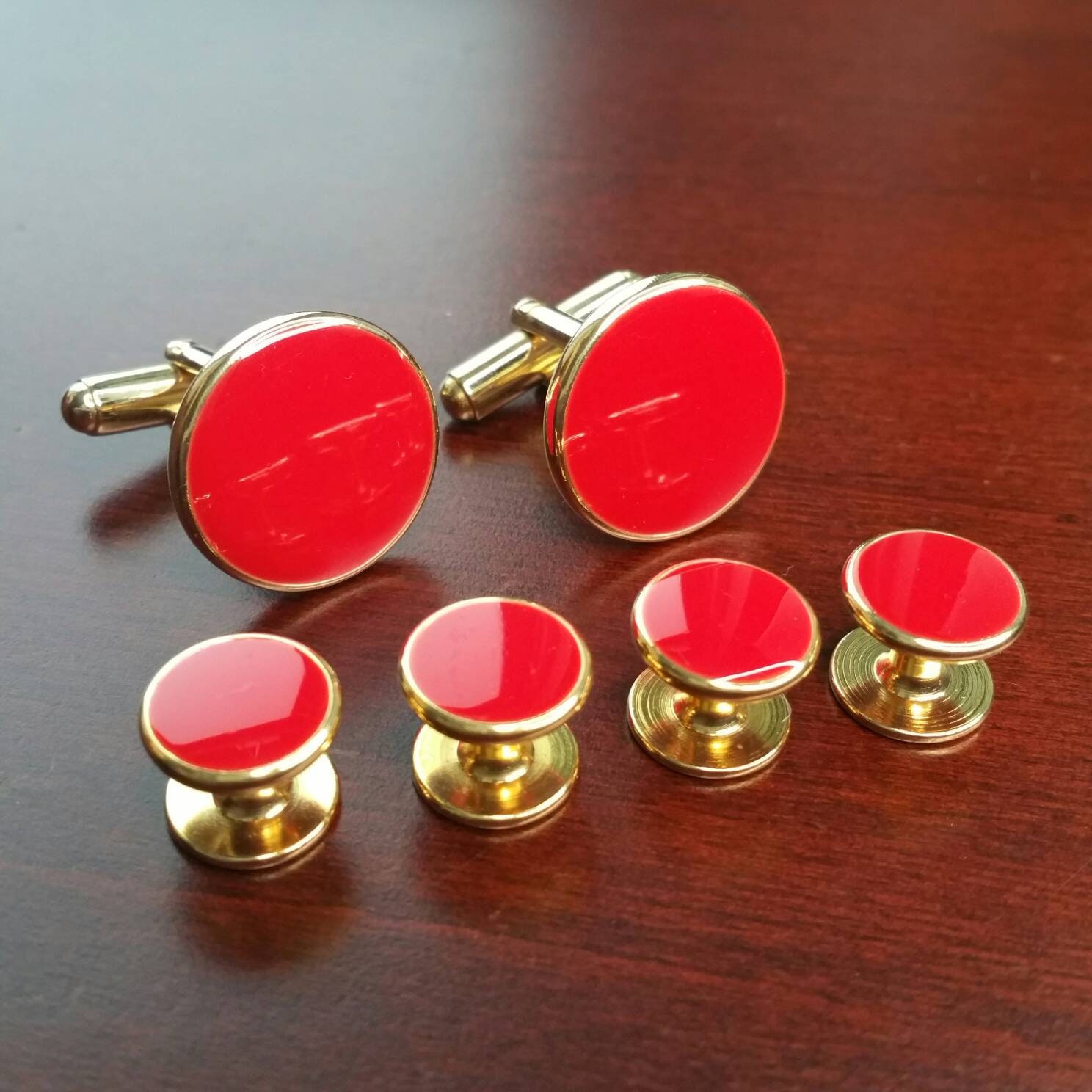 Red Tuxedo Cufflinks and Studs 6 Piece Set Formal Gold and Etsy
