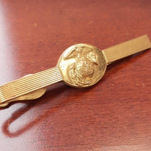 Vintage USMC Tie Clip, 2.5" United States Marine Corps Eagle Globe Anchor Insignia, GP Brass Tie Accessory for Vietnam Veteran, Military