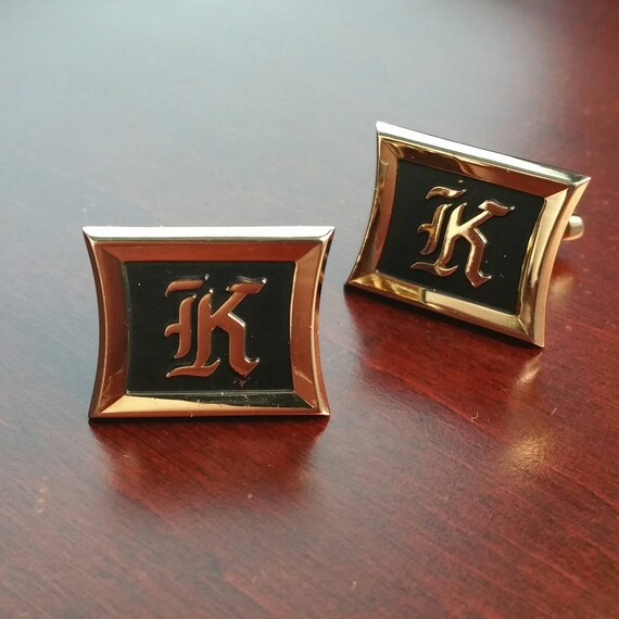 Vintage Cufflinks, Initial "K" Cufflinks, Square … - image 2