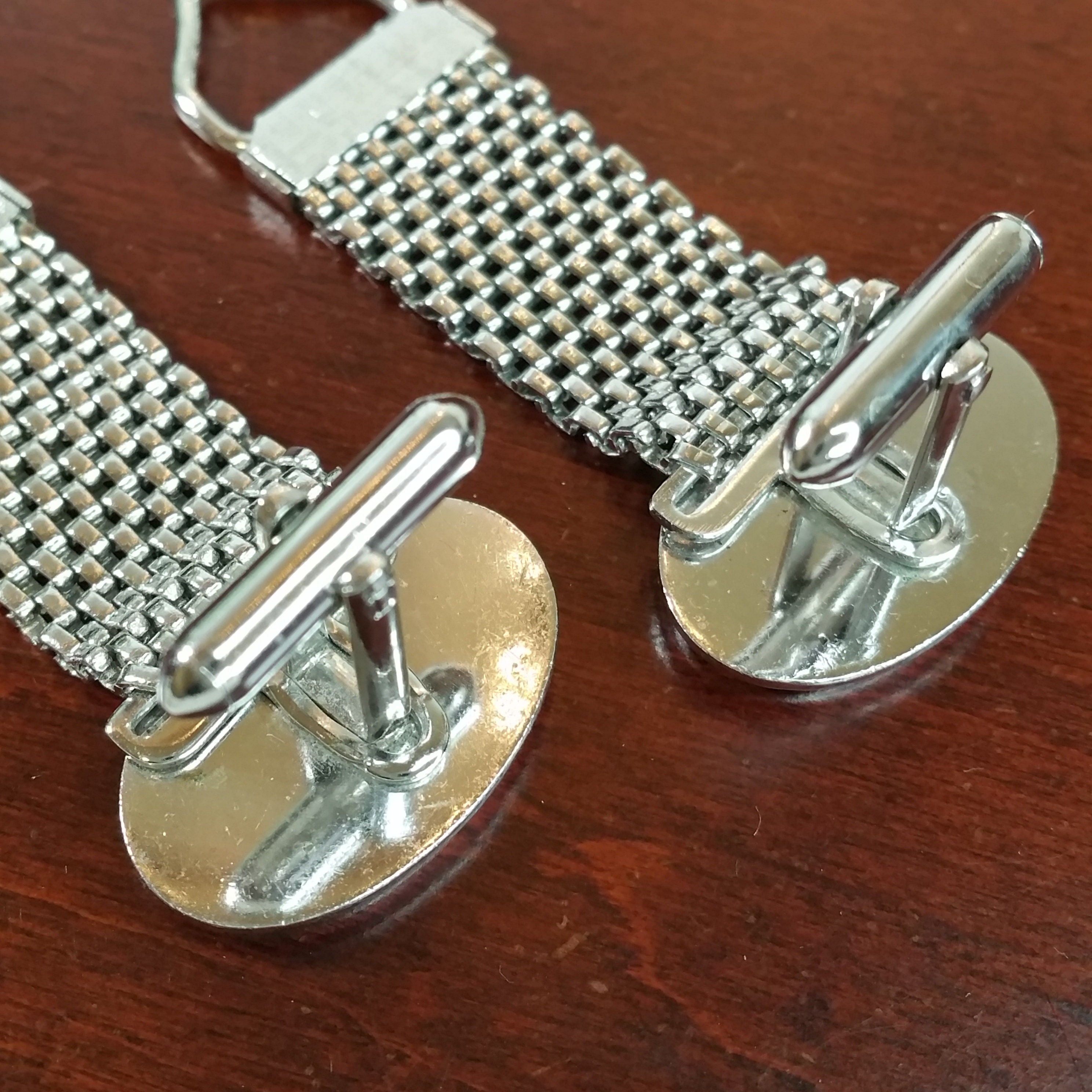 Boutons De Manchette Vintage Argentés - Motif étoiles Gravées, Ronds, Maille Enveloppante