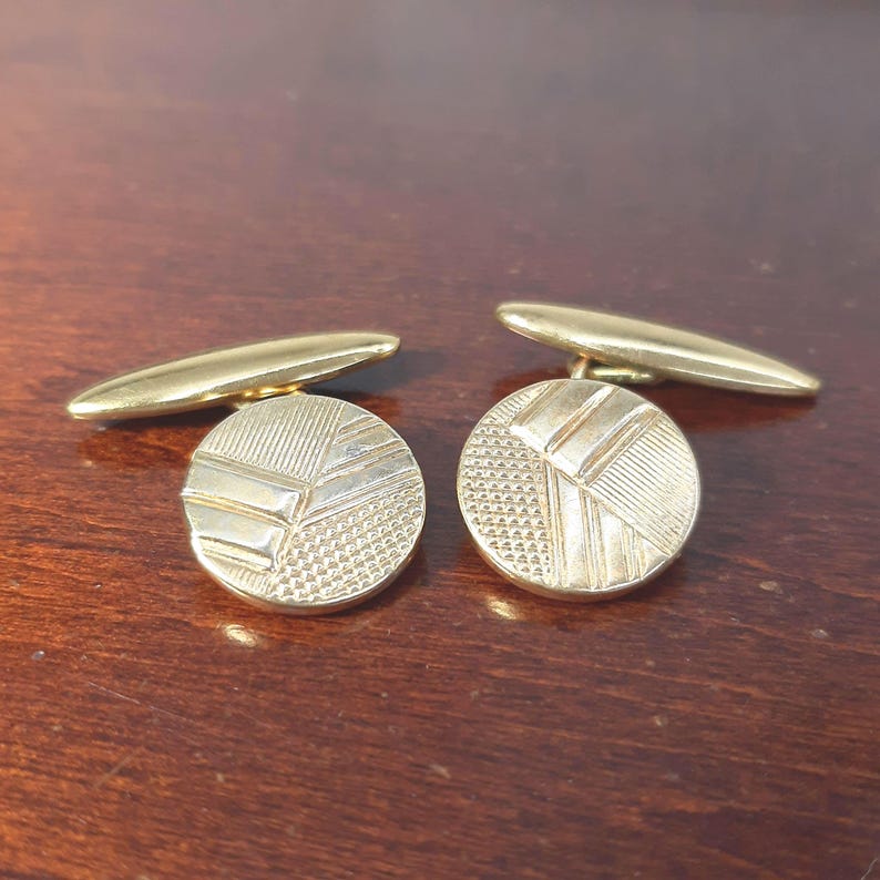 Vintage Gold Tone Cufflinks, 1930s Era Art Deco Geometric Pattern ...