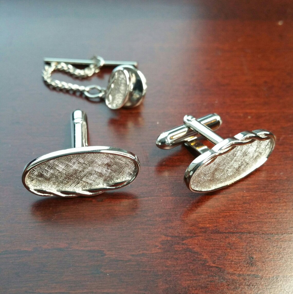 Vintage Swank Silver Tone Cufflink and Tie Tack Set Textured Etsy