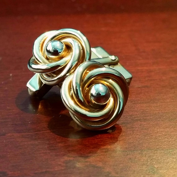 Vintage Rose Swirl Cufflinks, 1940's 50's Swank, … - image 2