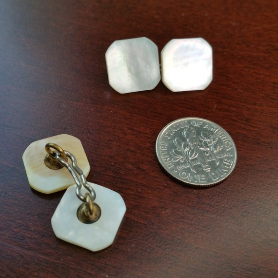Antique Mother of Pearl Cufflinks, Squared White … - image 8