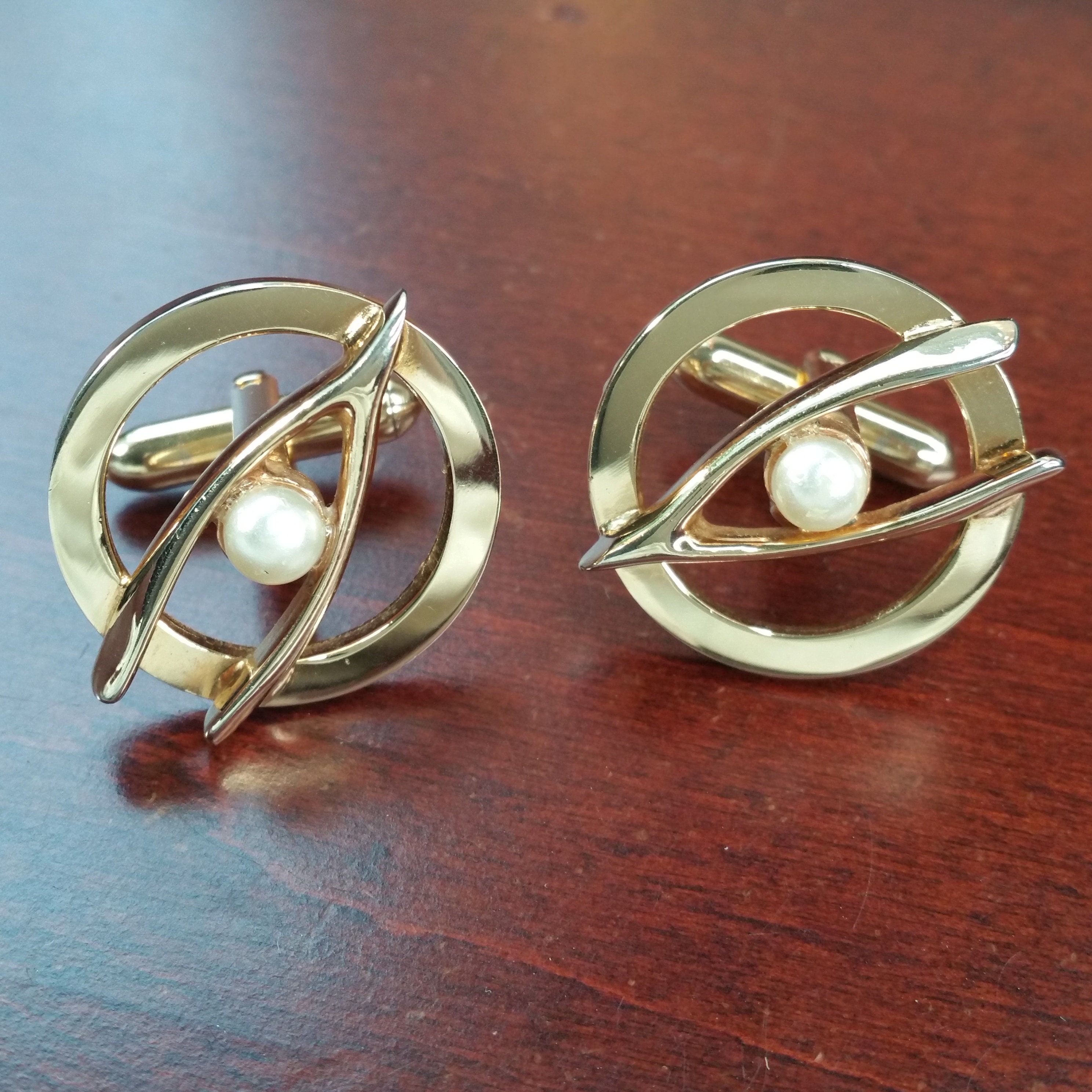 Vintage Pearl Wishbone Cufflinks, 1960's Swank Lucky Wish