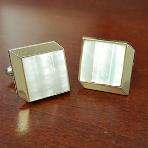 Vintage Cufflinks, Mother of Pearl and Gold Tone, Mid Century Swank MoP Cuff Link Accessories, Wedding Cufflinks, Gift for Groom, Birthday