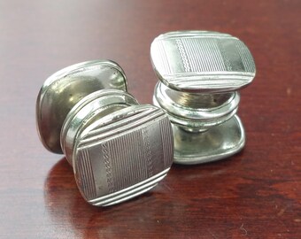 Boutons De Manchette Vintage Argent Et Blanc - Snap Link - Occasion