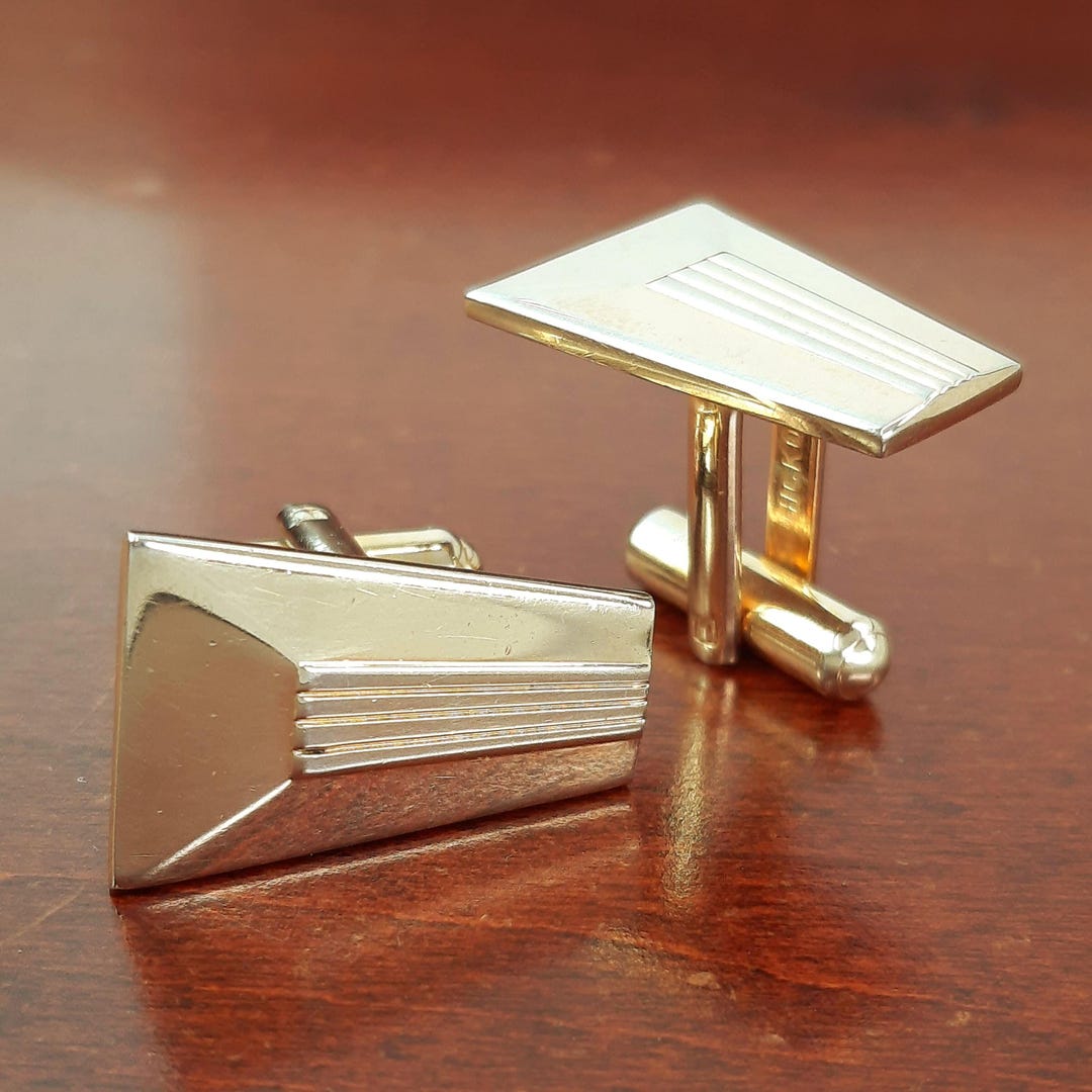 Vintage Jet Age Modernist Cufflinks, Gold Tone Mid Century Hickok