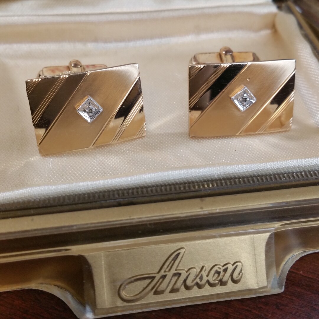 Vintage Diamond Cufflinks 1940's Anson 12K Gold Filled Etsy