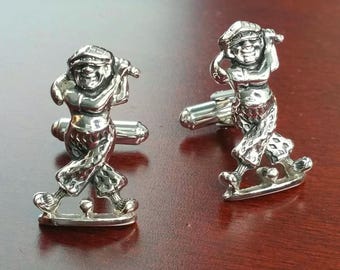Vintage Golf Cufflinks, 1960's Suit Accessories, Funny Golfer Character, Novelty Golfing Retirement Gift for Dad, Husband, Men's Groom Gift