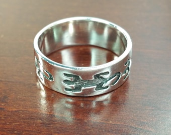 Anello vintage da uomo in argento sterling, misura USA 9,75, tema sud-occidentale, motivo tribale di lucertola in smalto nero, regalo in argento sterling 925 per lui.