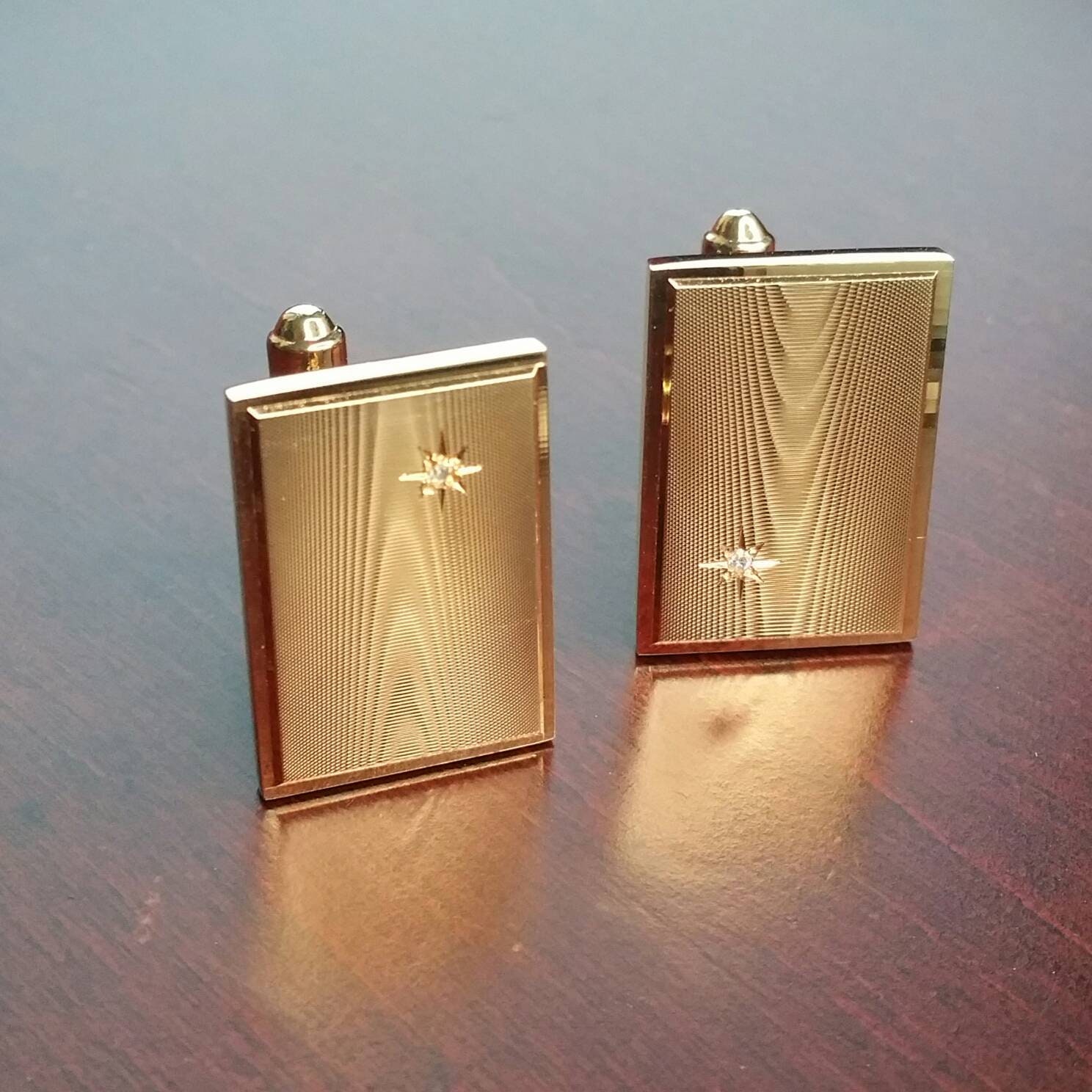 Vintage Diamond Cufflinks 1960's Simmons Gold Plated Etsy