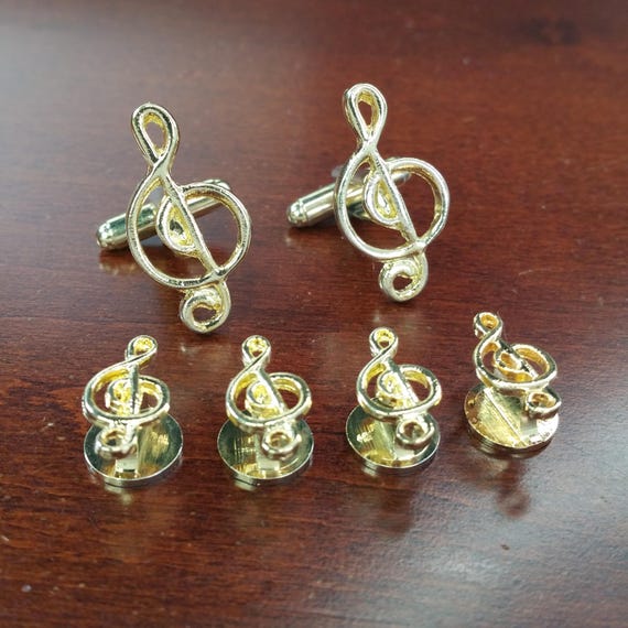 Musical G Clef Gold Studs and Cufflinks Set Musical G Clef Gold Studs and Cufflinks Set