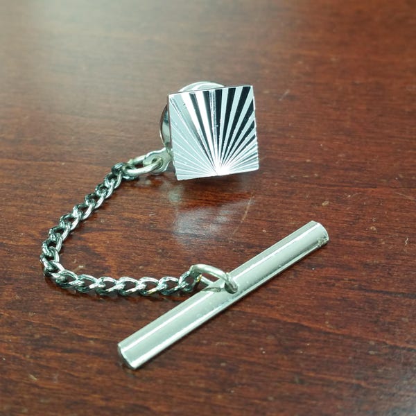 Vintage Tie Tack, 1960's Tie Accessory, Art Deco Tie Pin, Flashy Diamond Cut Sunburst, Wedding Gift for Groom, Men's Formal Suit Accessories