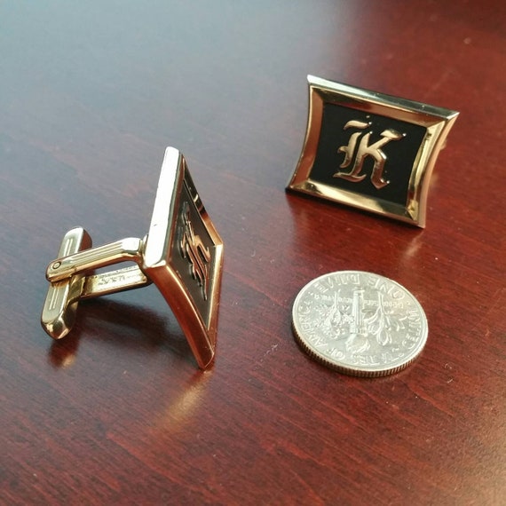 Vintage Cufflinks, Initial "K" Cufflinks, Square … - image 6