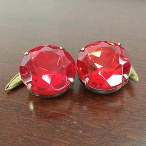 Antique Chain Link Cufflinks, 1920&#39;s Red Glass Cabochon & Brass, Large Chunky Faceted Gem, Flashy Vintage Wedding Groom Gift, Something Red