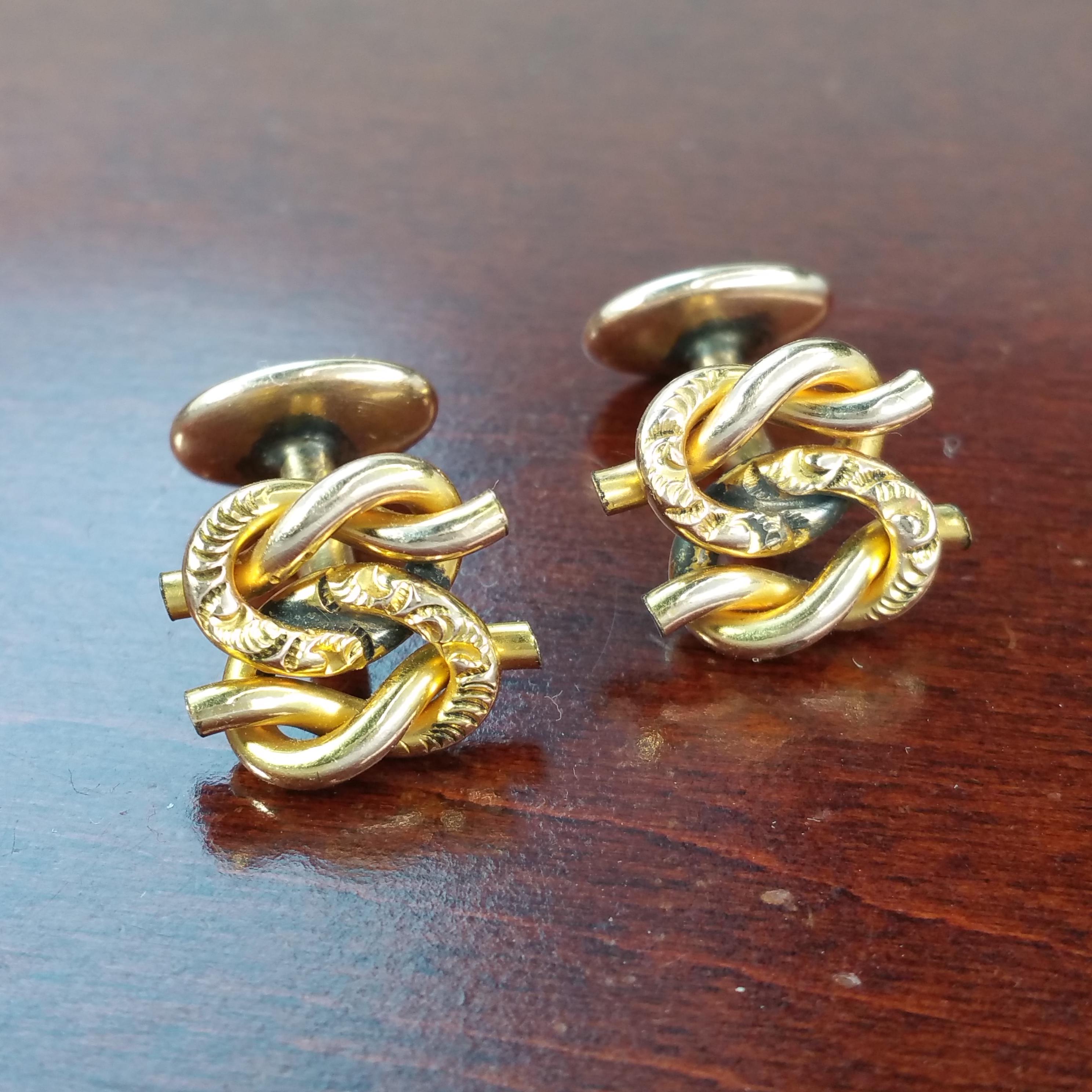 Antique Knot Cufflinks, Edwardian Era 1900's Suit Accessory, Woven