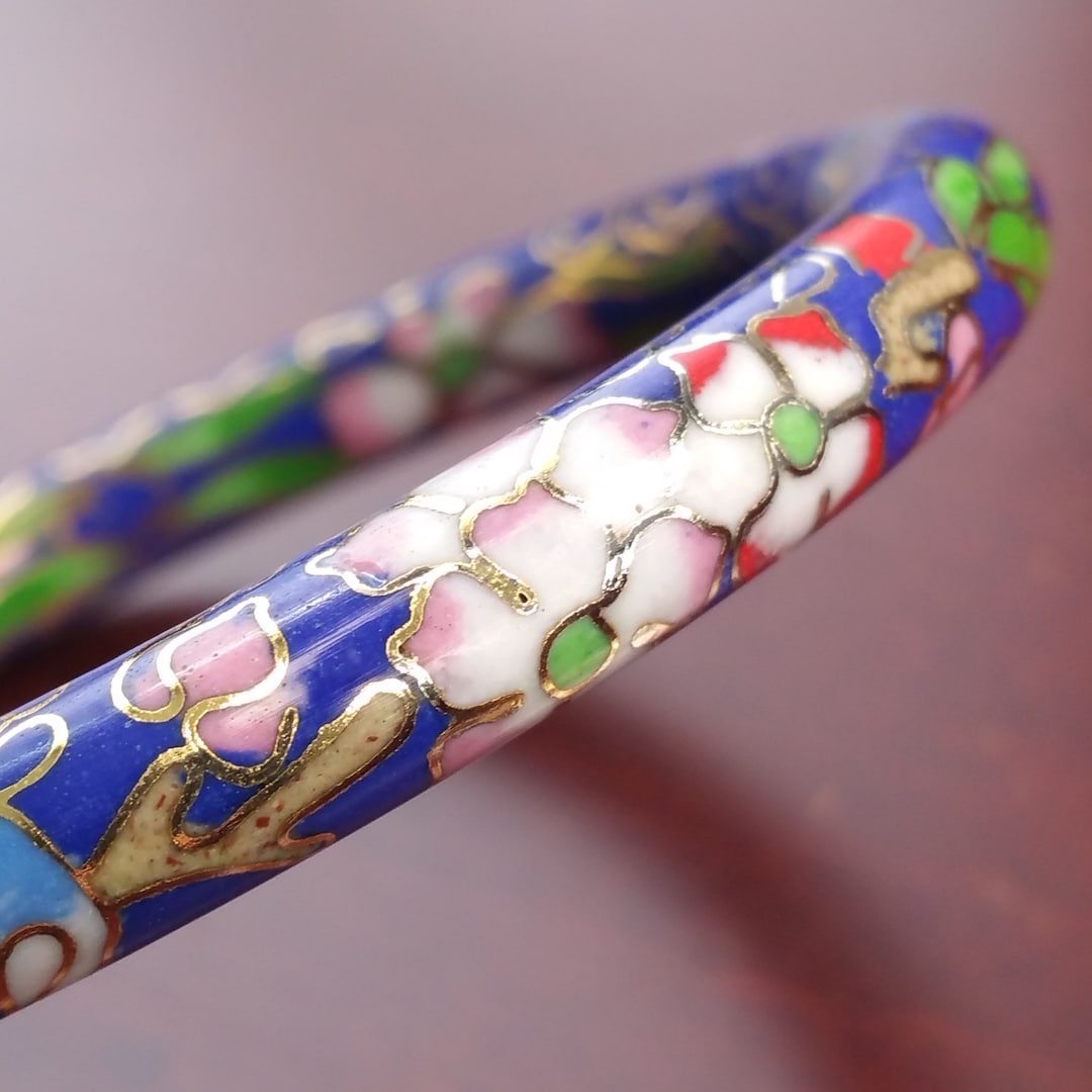 Vintage Cloisonne Bracelet Floral Enamel Bangle With Clasp Etsy