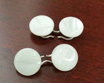 Vintage Cufflinks, Faux Mother of Pearl Style Accent, Double Sided Round Cuff Links, Small Minimalist Suit Accessories, Simple Cuff Buttons