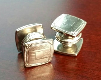 Boutons De Manchette Vintage Argentés - Occasion, Style Snap Cufflinks, Référence BX3-13
